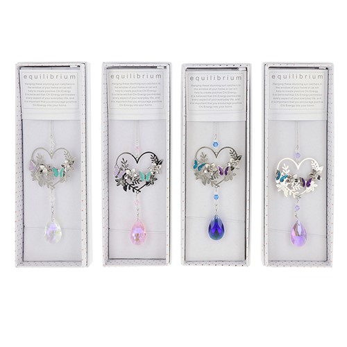 equilibrium Teardrop Crystal Suncatcher Butterfly and Flowers